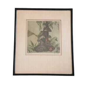 Elyse Ashe Lord Pencil signed etching “Concert”Framed Matted Antique